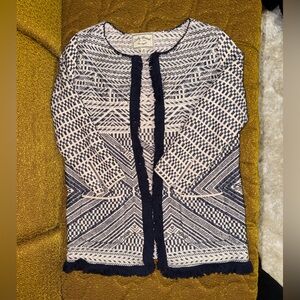 💙 Lucky Brand Fringe Knit Cardigan Tribal Boho Sweater Medium